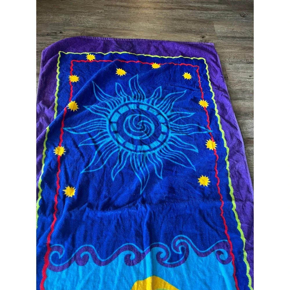 Palm Cove Beach Towel 100% Cotton Sun Fish Celestial Purple Blue 30x57.5